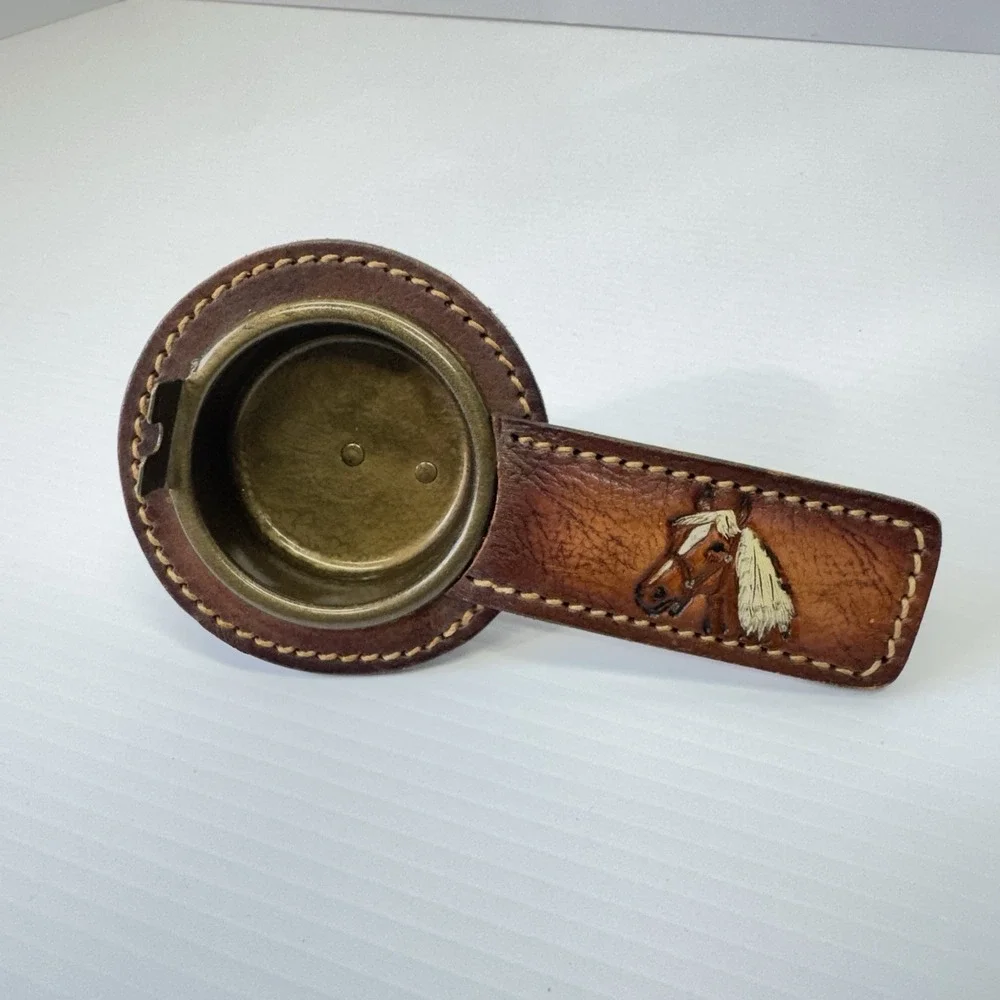 VTG Ex Cell Metal Products Portable Clip On Ashtray Leather Horse Equestrian